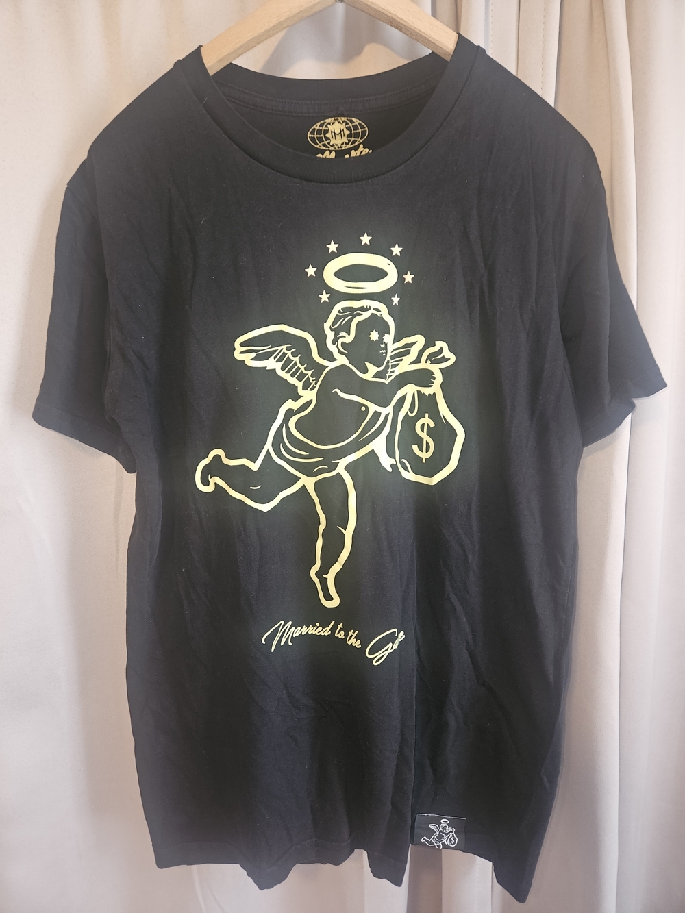 Black Graphic Short Sleeve Tee with Neon Angel Print